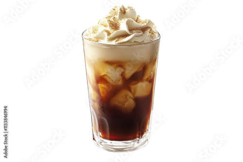 Refreshing Glass of Iced Coffee Topped with Creamy White Foam Isolated on Transparent Background