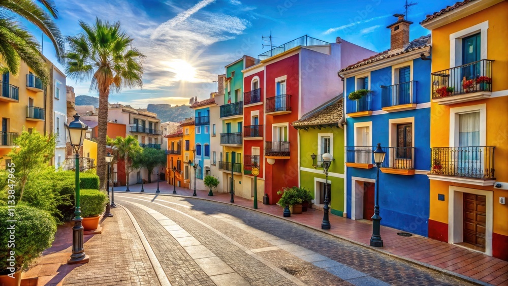 Obraz premium Coastal Spain's gem: Villajoyosa, a Valencian town boasting colorful houses.