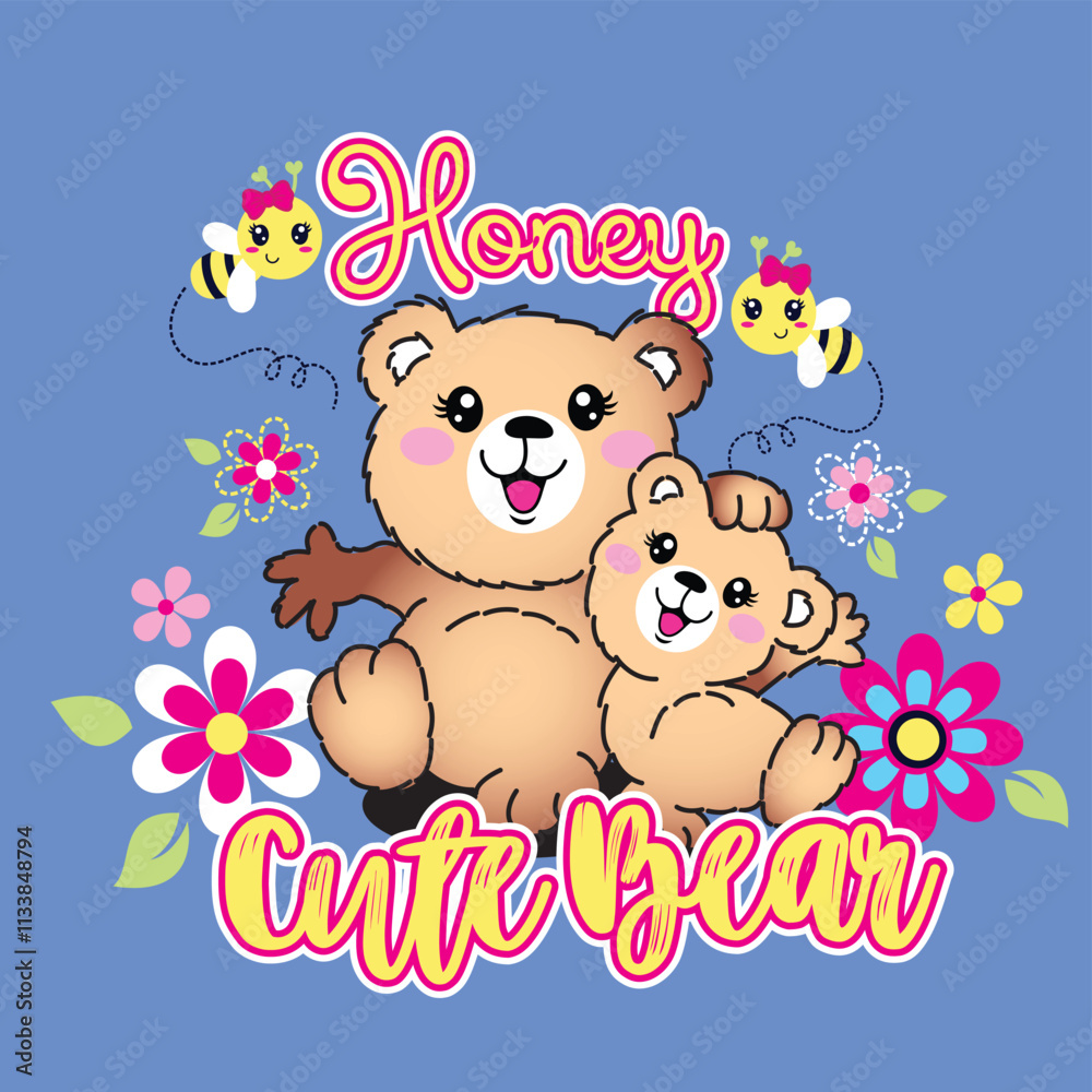 Fototapeta premium cute adorable bear with beautiful flower vector