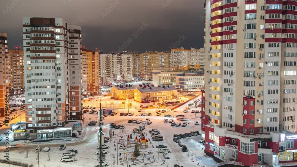 Orenburg, Russia - 12.13.2024: timelapse of the night city Orenburg, Russia - 12.13.2024: timelapse of the night city