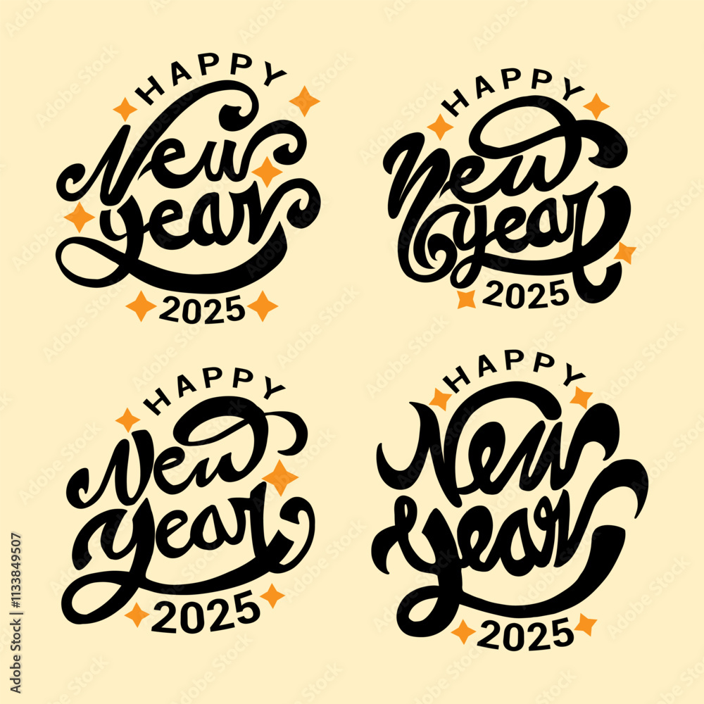 Obraz premium retro Lettering happy new year 2025 editable template