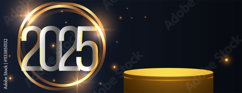 happy new year 2025 wallpaper with 3d podium stand