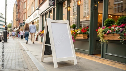 White Standalone Chalkboard in Front of Boutique photo