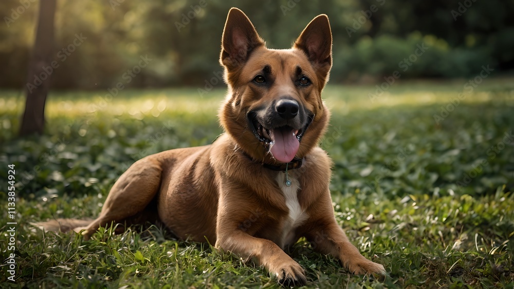 Happy Dog Enjoying a Sunny Day in a Lush Green Field Happy Dog Enjoying a Sunny Day in a Lush Green Field