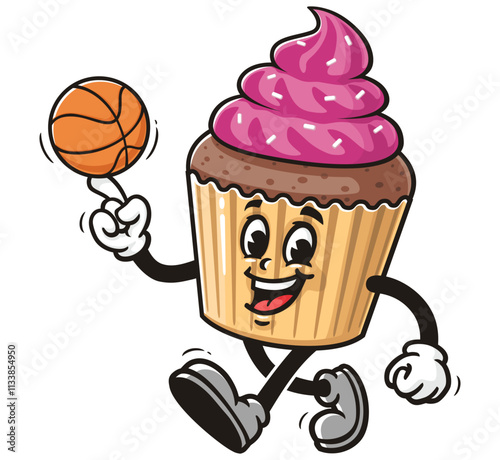 Cupcake playing basketball,  Cartoon Character Mascot Illustration Vector Clip-art Hand-drawn Logo Design