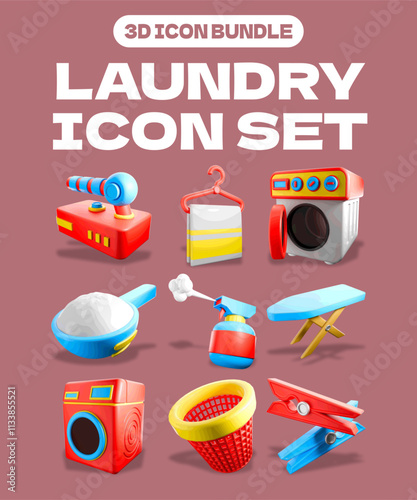 set of 3d icon laundry