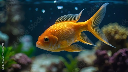 Golden Fish Swimming in Aquarium With Bokeh Lights