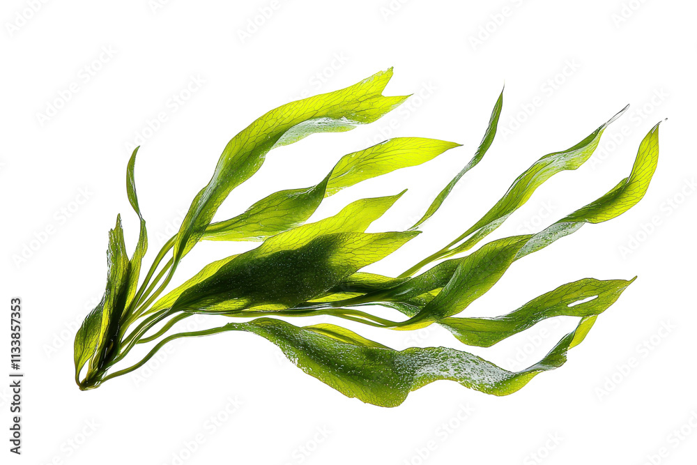 Fresh Green Kelp Strands Flowing Gracefully Underwater with isolated on transparent background