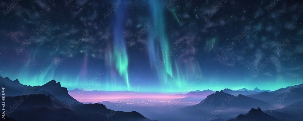 Naklejka premium Soft focus blue background with delicate aurora borealis formations, Delicate, Blue