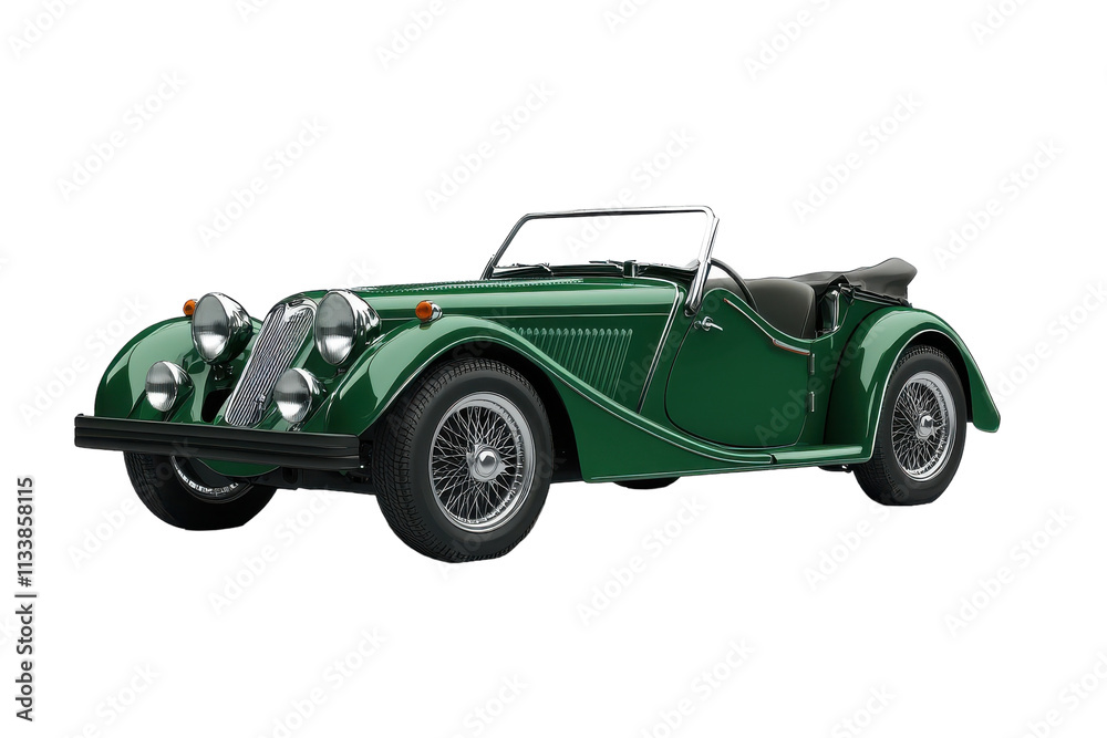 Classic Green Old-Fashioned Sports Car Parked on a Scenic Road with isolated on transparent background Classic Green Old-Fashioned Sports Car Parked on a Scenic Road with isolated on transparent background