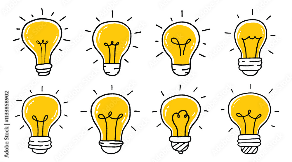 Handdrawn Yellow Lightbulb Ideas Illustration Handdrawn Yellow Lightbulb Ideas Illustration