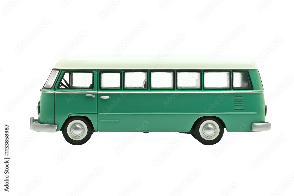 Classic Green Retro Bus Model Parked on a Scenic Street with isolated on transparent background Classic Green Retro Bus Model Parked on a Scenic Street with isolated on transparent background