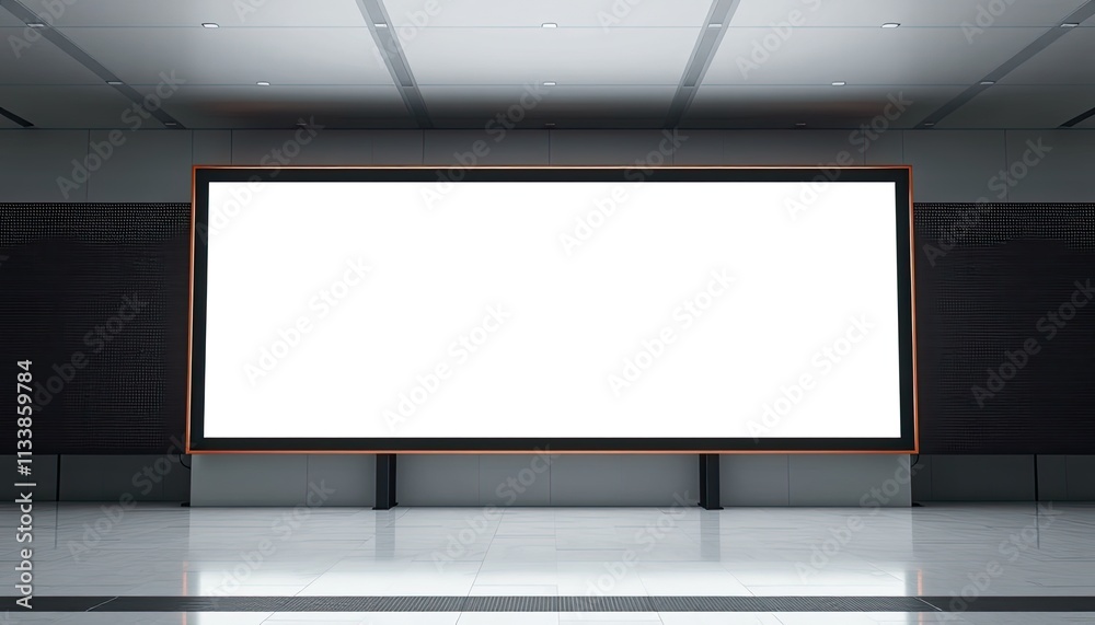 Blank billboard in a modern, sleek interior space. Blank billboard in a modern, sleek interior space.