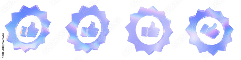 Set of 4 3d glass quality badge shape with aberration effect isolated on a transparent background. Blue tone. 3d transparent elements for graphic design. Set of 4 3d glass quality badge shape with aberration effect isolated on a transparent background. Blue tone. 3d transparent elements for graphic design.