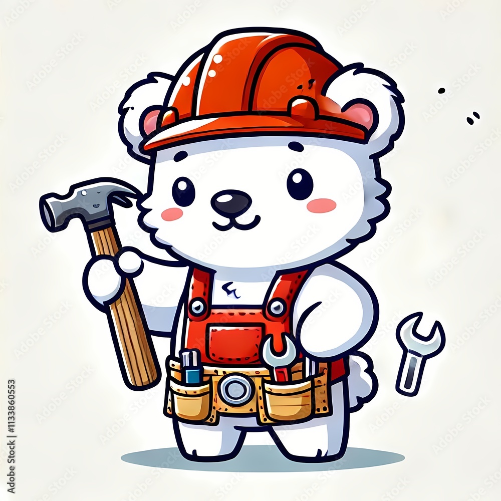 Cute Polar Bear Handyman Holding Hammer Cartoon Vector Icon Illustration Cute Polar Bear Handyman Holding Hammer Cartoon Vector Icon Illustration