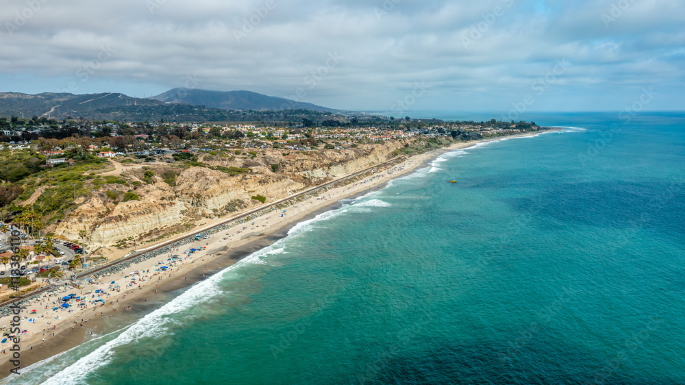 Coastline of San Clemente, California from an aerial perspective highlighting beautiful beaches and serene ocean views Coastline of San Clemente, California from an aerial perspective highlighting beautiful beaches and serene ocean views