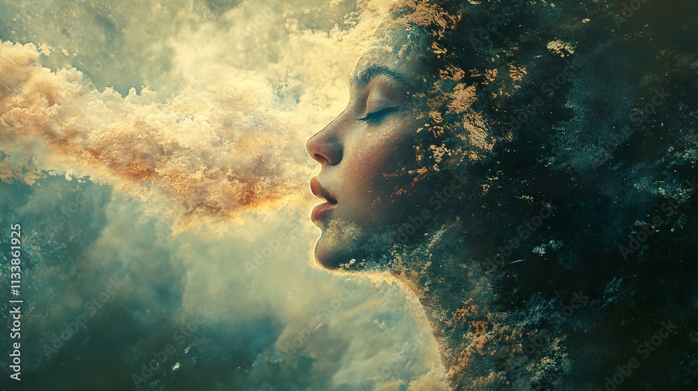 A Dreamlike Portrait: Woman and Nature's Embrace A Dreamlike Portrait: Woman and Nature's Embrace
