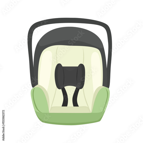 Baby car seat vector illustration in cartoon style isolated on white background. Child car seat clipart in flat design. Safety of children traveling by car. Safe seat for child in car. Baby element.