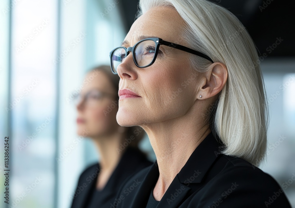 Professional Women in Modern Office Thinking Deeply about Business