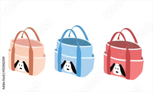 Diaper bag vector. Mom accessories set, nursery, daily mother bag to go outside. Mommy nappy bag. Baby element. baby shower clipart. Flat vector  in cartoon style isolated on white background.