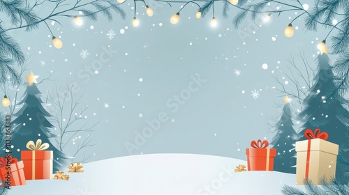 Winter Wonderland Gift Scene: Festive Christmas Gifts Under Snowy Trees