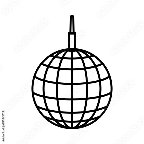 Disco Ball Icon Graphic Design Element: A Simple Line Art Illustration of a Classic Disco Ball