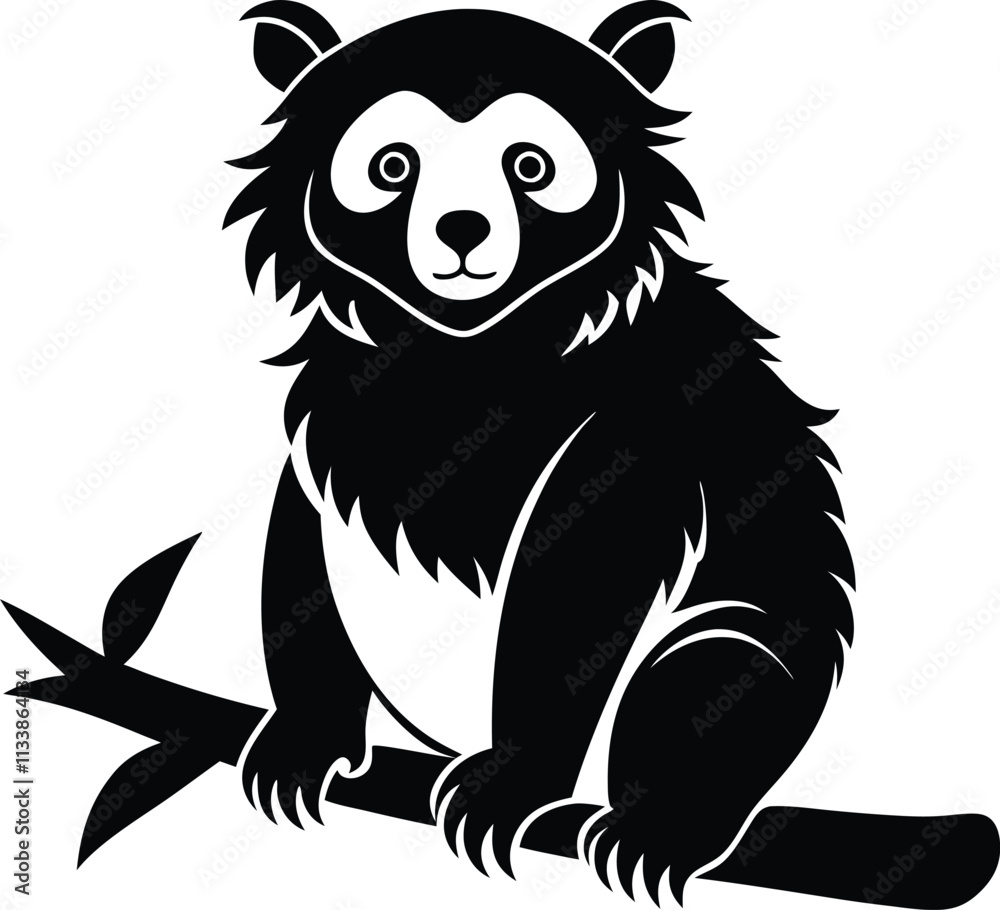 Black and White Vector Illustration of a Cute Red Panda Sitting on a Branch - Animal Graphic Design for Prints and Digital Use Black and White Vector Illustration of a Cute Red Panda Sitting on a Branch - Animal Graphic Design for Prints and Digital Use