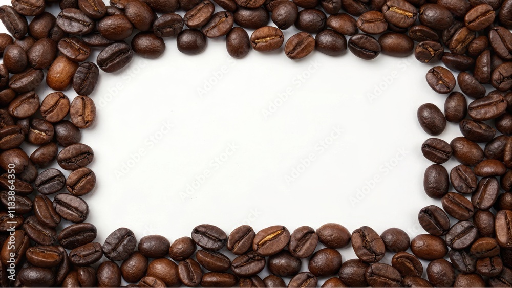 Aromatic Coffee Beans Forming a Rectangular Frame on a Clean White Background, Ideal for Text or Design Elements Aromatic Coffee Beans Forming a Rectangular Frame on a Clean White Background, Ideal for Text or Design Elements