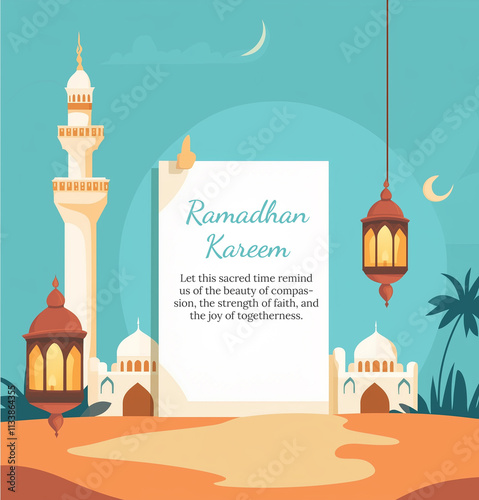 Eid Mubarak and Ramadan Kareem greetings card social media poster