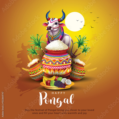 new illustration of Happy Pongal Holiday Harvest Festival of Tamil Nadu. abstract  vector background design.