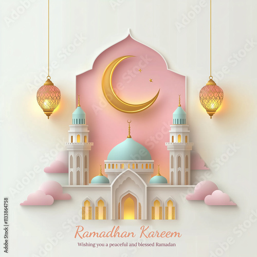 Eid Mubarak and Ramadan Kareem greetings card social media poster