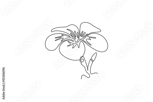 Single continuous line drawing of beauty fresh plumeria for garden logo. Printable decorative art frangipani flower concept for fashion fabric textile. One line draw graphic design vector illustration