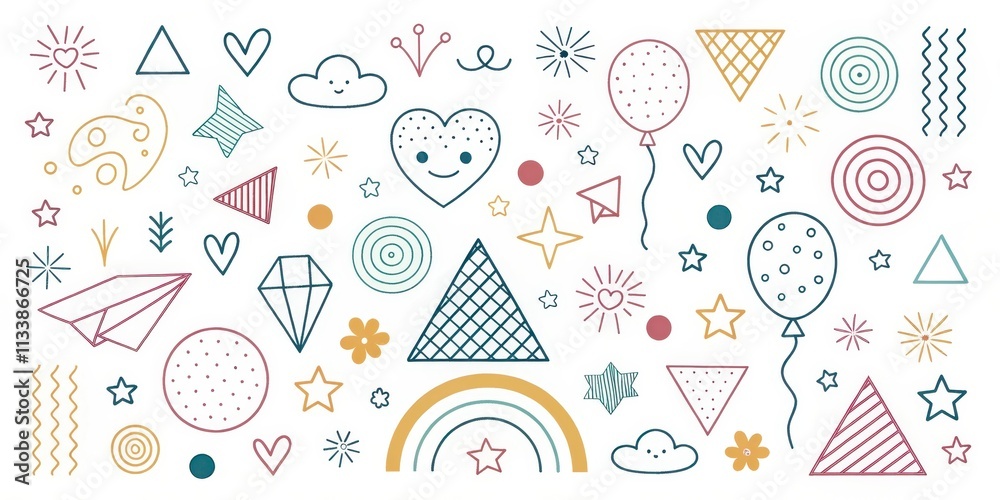 A Delightful Collection of Hand-Drawn Shapes, Symbols, and Whimsical Elements for Design Projects A Delightful Collection of Hand-Drawn Shapes, Symbols, and Whimsical Elements for Design Projects
