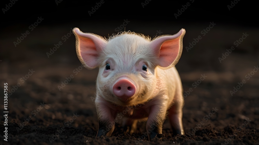 Adorable Baby Piglet With Pink Nose Looking Up In Curiosity Adorable Baby Piglet With Pink Nose Looking Up In Curiosity