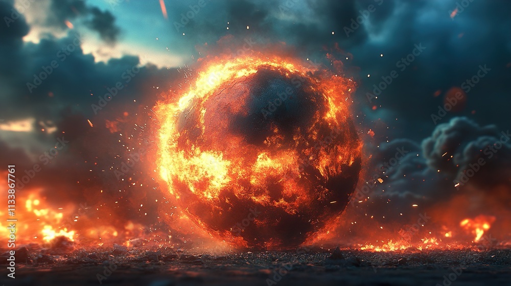 Fiery Cosmic Sphere: A Dramatic Scene of Inferno and Destruction Fiery Cosmic Sphere: A Dramatic Scene of Inferno and Destruction