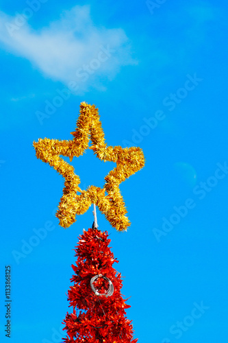 Tampa, Florida USA - Dec 01, 2024: Tampa downtown and riverwalk Christmas holiday decoration and moon
 photo