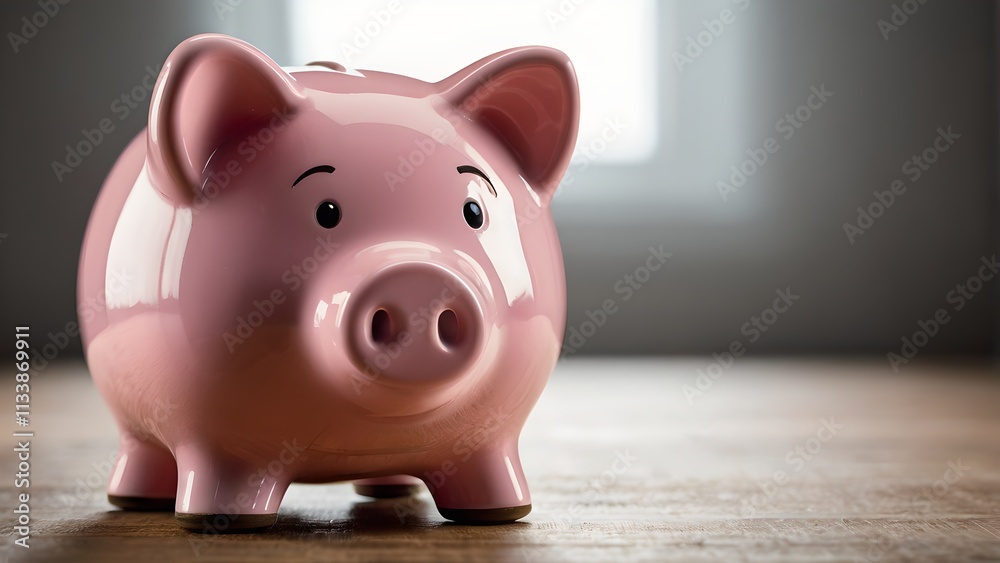 Pink Piggy Bank Isolated On Wooden Table Pink Piggy Bank Isolated On Wooden Table