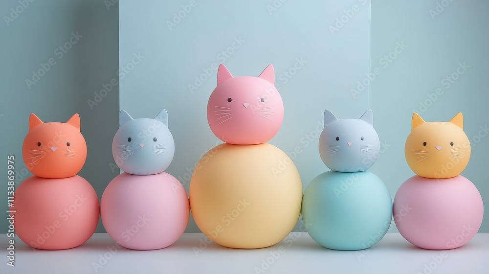 Playful and Colorful Cat-Inspired Figurines in Pastel Tones for Creative Home Decor and Children's Room Decor, Perfect for Whimsical Aesthetics and Gift Ideas Playful and Colorful Cat-Inspired Figurines in Pastel Tones for Creative Home Decor and Children's Room Decor, Perfect for Whimsical Aesthetics and Gift Ideas