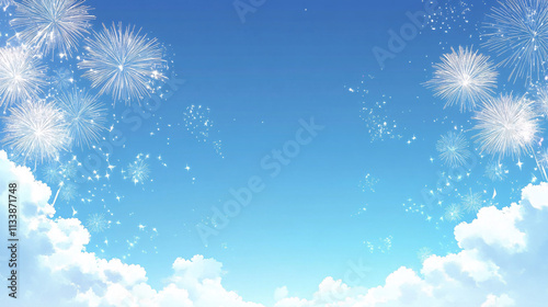 blue background of fireworks in the blue sky