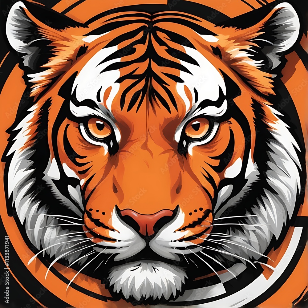 Fototapeta premium Majestic Tiger Face Close Up Detailed Artwork