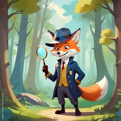 A Fox Detective Investigates in a Misty Forest