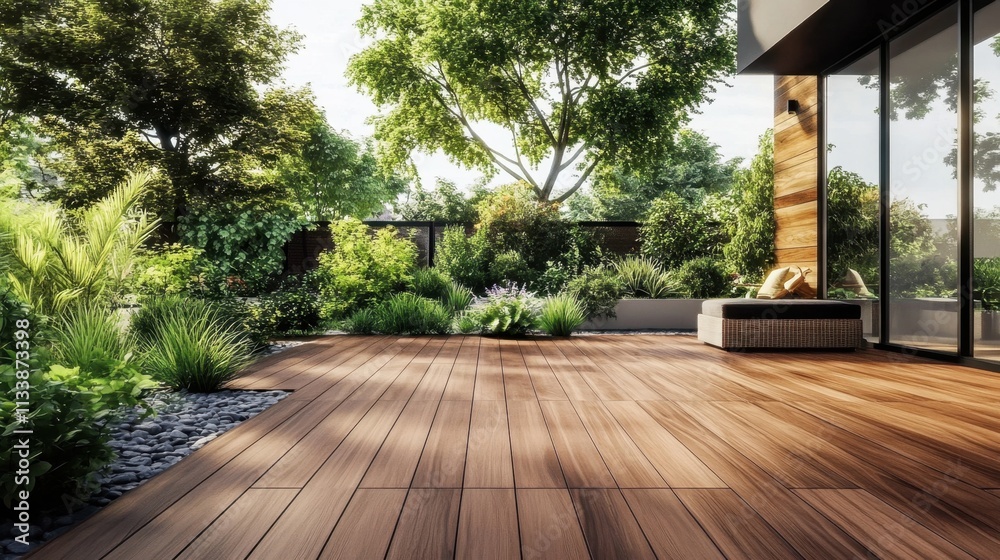 Ideal relaxation spot with inviting wooden decking. Ideal relaxation spot with inviting wooden decking.