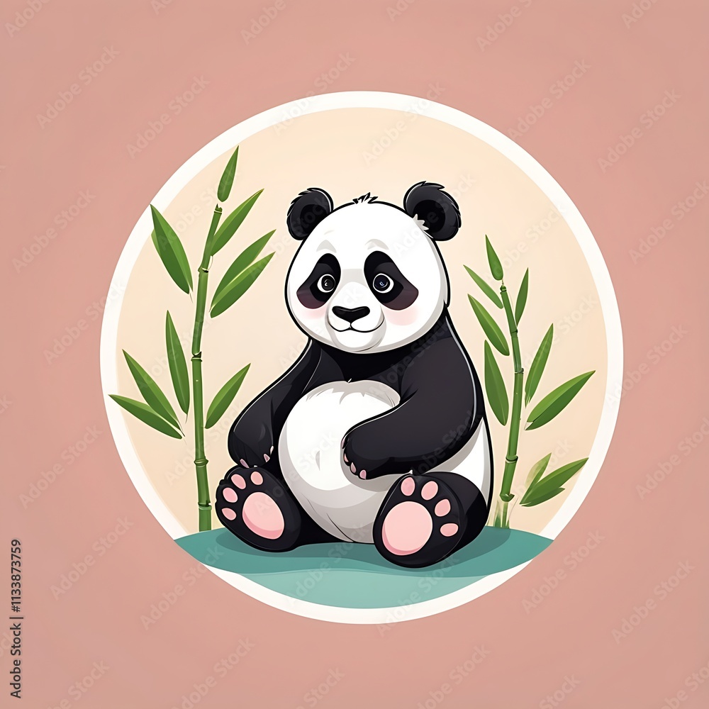 Adorable Panda Bear Sitting Among Bamboo Plants Adorable Panda Bear Sitting Among Bamboo Plants