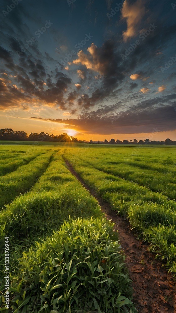 sunset over the field sunset over the field