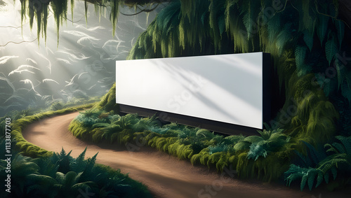 Jungle Billboard Mockup: A captivating jungle scene with a large blank billboard, ideal for showcasing your brand or message in a vibrant and immersive setting. photo