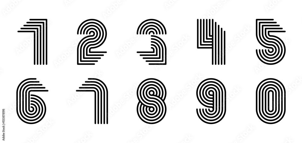 Set of alphabet numbers modern abstract design with lines vector illustration. Abstract number design vector illustration Set of alphabet numbers modern abstract design with lines vector illustration. Abstract number design vector illustration