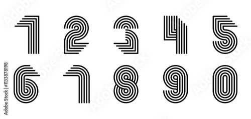 Set of alphabet numbers modern abstract design with lines vector illustration. Abstract number design vector illustration