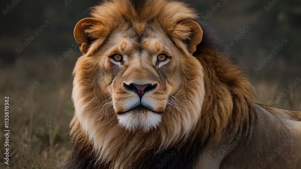 Majestic Male Lion Portrait in Natural Habitat Majestic Male Lion Portrait in Natural Habitat
