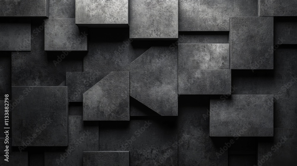Abstract black geometric blocks forming a textured background Abstract black geometric blocks forming a textured background