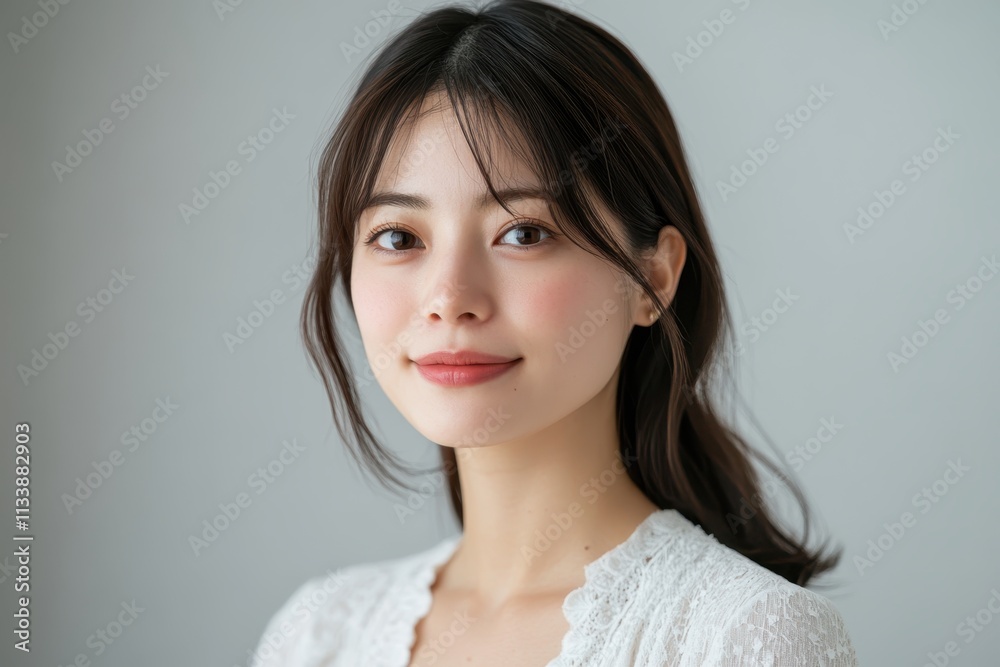 Bright and Clear Portrait of a Young Woman with Small Flowers in a Soft and Elegant Arrangement Bright and Clear Portrait of a Young Woman with Small Flowers in a Soft and Elegant Arrangement